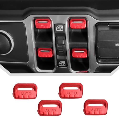JeCar for Jeep Window Switch Button Cover Trim Interior Accessories for Jeep Wrangler JL JLU Gladiator JT 2018-2024 2025+ (Red Aluminum Alloy) - color: Red B