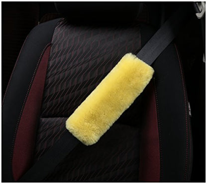 U&M 2 Pack Genuine Sheepskin Auto Seat Belt Cover for Adult Youth Kid Toddlers -Soft Warm Car, Truck, SUV, Camera Backpack Strap Shoulder Pad Wool Fluffy - color: Yellow