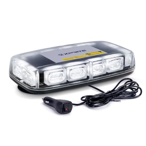 Xprite Upgraded 12" 72LED Rooftop Mini Strobe Lights, Emergency Safety Flashing Beacon Light Bar with Magnetic Base for 12V-24V Construction Vehicles, Trucks, Snow Plow, Postal Car (White) - color: White