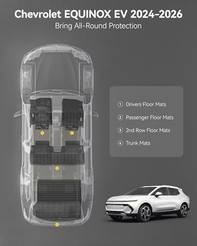 3W Floor Mats & Cargo Liner Fit for 2024-2025 2026 Chevrolet Chevy Equinox EV (Non Fuel), TPE All Weather Custom Fit for Chevrolet Equinox EV (Non Fuel) Accessories Full Set Car mats,Black - size: Chevy Equinox EV 24-26 Floor&Cargo Mat