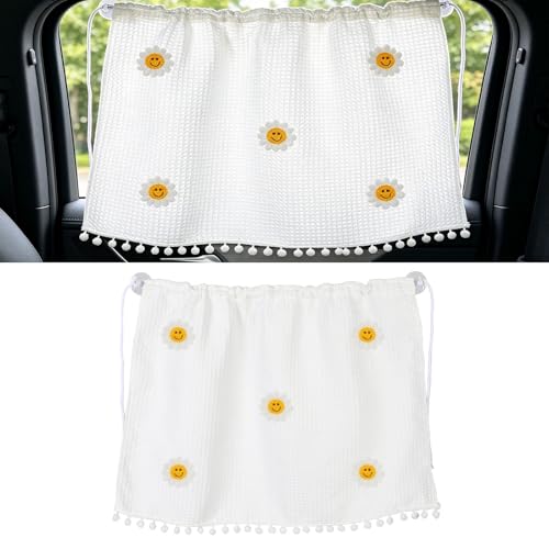 Car Side Window Sun Shade Privacy Curtain for Baby, 25.2"x18.1" Cute Blackout UV Protection Car Window Shades with Suction Cup for Back Seat, Auto Camping Windows Screen Shades (Five Smile Flowers) - color: Five Smile Flowers