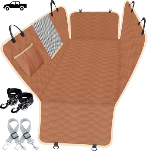 Lassie XL Truck Dog Seat Cover Back Seat with 2 Seat Belts, Dog Car Hammock for Large SUV and Trucks Compatible with F150 F250/Chevrolet Silverado/Ram Pickup/GMC Sierra/Toyota Tundra and Crew Cab - color: Brown, size: Truck