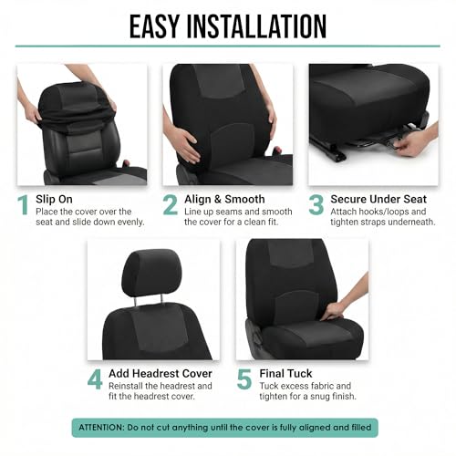FH Group Car Seat Covers Full Set Cloth - Universal Fit Automotive Seat Covers, Low Back Front Seat Covers, Solid Back Seat Cover, Washable Car Seat Cover For SUV, Sedan And Van Black - color: Black, style: Seat Cover Full Set