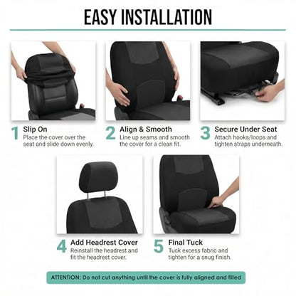 FH Group Car Seat Covers Full Set Cloth - Universal Fit Automotive Seat Covers, Low Back Front Seat Covers, Solid Back Seat Cover, Washable Car Seat Cover For SUV, Sedan And Van Black - color: Black, style: Seat Cover Full Set
