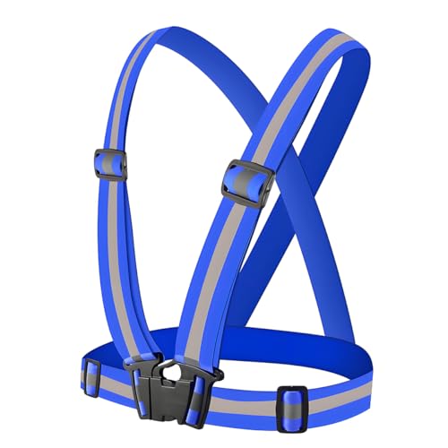 High Visibility Reflective Harness Vest – Adjustable One Size Fits Most, 360° Super Bright Safety Gear for Running, Cycling, Work & Roadside Emergencies - color: Blue