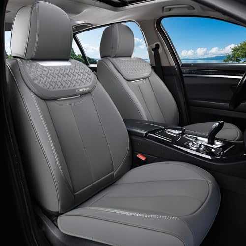 Coverado Car Seat Covers Front Seats, Luxury Nappa Leather Waterproof Seat Covers for Cars, Universal Front Seat Covers, Driver Seat Protector Automotive Interior Accessories Fit for Most Cars,(Gray) - color: Gray, size: Front