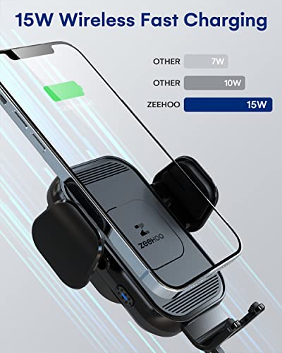ZeeHoo Wireless Car Charger, 15w Fast Charging, Auto Clamping Car Phone Mount, Cell Phone Holder Charger, for iphone17 16 15 14 13 12 11 Pro Max Xs, Etc. (Black) - color: Black