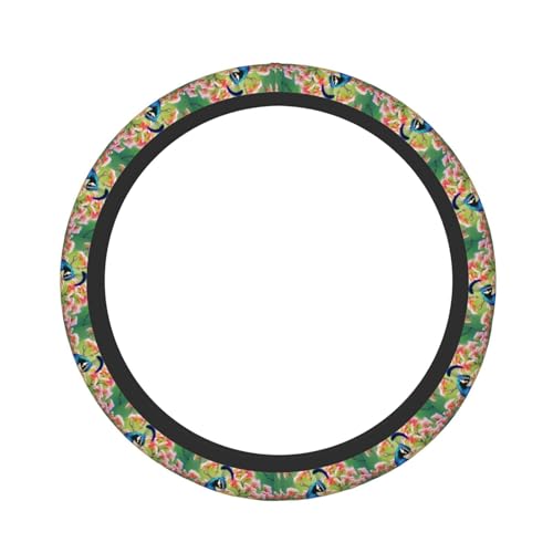 Peacock Steering Wheel Cover for Women Men Elastic Stretch Steering Wheel Protector Universal 15 inch Car Interior Accessories Breathable Microfiber Ice Silk