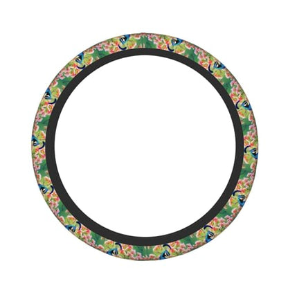 Peacock Steering Wheel Cover for Women Men Elastic Stretch Steering Wheel Protector Universal 15 inch Car Interior Accessories Breathable Microfiber Ice Silk