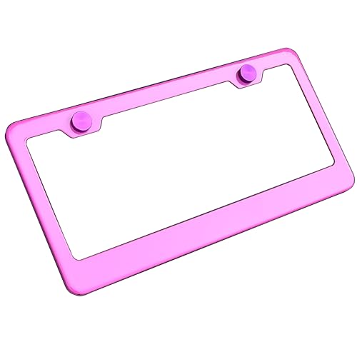 T304 Stainless Steel License Plate Frame – 8K Mirror Polish Finish, Rust-Resistant, Slim Design, Universal Fit, Includes Screw Caps, Washers & Stainless Steel Screws (Baby Pink) - color: Baby Pink