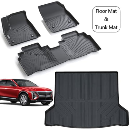 Floor Mats for 2023 2024 2025 2026 Cadillac Lyriq Lyriq-v & Trunk Mat TPE All Weather Protection 2 Rows Car Floor Liners with Cargo Liners - size: For 203-2026 Cadillac Lyriq full set mat