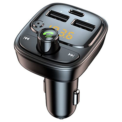 Bluetooth 5.3 FM Transmitter Car Adapter, Wireless Radio MP3 Player Stereo Music Audio Receiver Hands Free Calling, 42W (PD 30W & 12W) USB C Car Charger for iPhone, Support TF Card & USB Disk (Black)