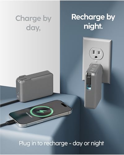 myCharge RetractaCharger 10000mAh Portable Charger Power Bank with 28-Inch Retractable USB-C Cable | Built-in Wall Plug | 30W PD Fast Charging | USB-C & A Ports | Digital Display | Grey - size: 1 USB-C Cable