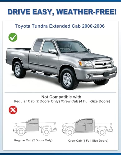 Out-Channel Window Rain Guards Fit for Toyota Tundra Extended Cab 2000-2006, Extra Durable Window Visors Vent Visors Vent Shades Wind Deflector Dark Smoke Car Tape-on with Thicker 4PCS - size: Fit for 2000-2006 Toyota Tundra Extended Cab