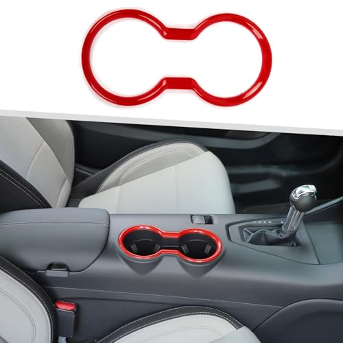 Jimen Fit for Ford Mustang 2024-2025, Center Console Front Cup Holder Cover Trim (Red) - color: Red
