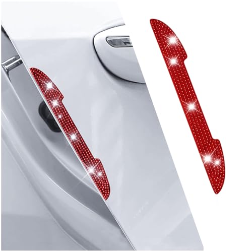 4 PCS Bling Rhinestone Car Door Handle Scratch Protector, Universal for All Cars, Vehicles, SUVs, Car Side Rearview Mirror, Car Door Edge Guard, Car Exterior Accessories for Women Men (Red) - color: Red
