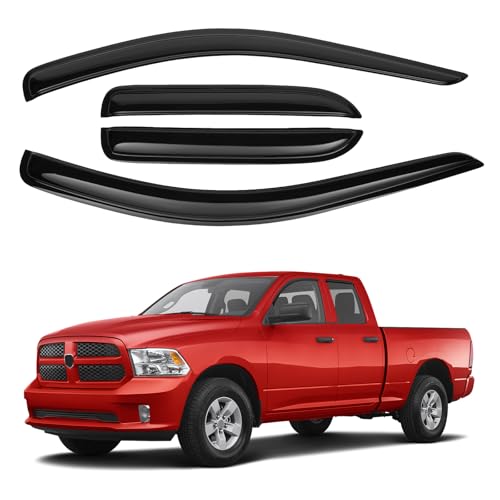 Canvcle Ram Rain Guards - Window Visors for 2002-2008 Dodge Ram 1500/03-09 Ram 2500/3500 Quad Cab,Outside-Mount Tape-On Side Window Wind Deflectors for Ram Accessories,Vent Visors Shades - size: Dodge Ram 1500 2002-2008