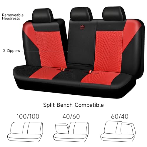 CAR PASS Faux Leather Car Seat Covers Full Set, 3D Tyre Embossed, Universal Fit for Most 5 Seats Car, Truck, SUV, Automotive, Airbag Compatible, Scrachproof Deluxe (Red and Black) - color: Black Red