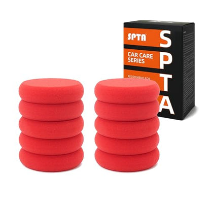 Foam Applicator Pads, SPTA 4 Inch Round Shape Side Pressing Hand Polishing Red Sponge Pads Kit Detailing Buffing Pads for Waxing Polishing Paint Ceramic Glass Cleaning, Pack of 10 -HPWR10 - color: 10pcs Foam Applicator Pads 2