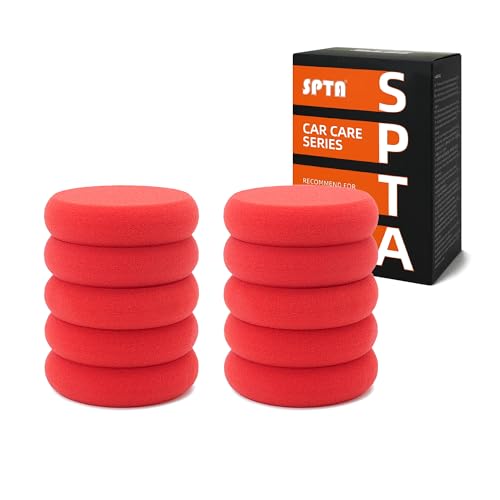 Foam Applicator Pads, SPTA 4 Inch Round Shape Side Pressing Hand Polishing Red Sponge Pads Kit Detailing Buffing Pads for Waxing Polishing Paint Ceramic Glass Cleaning, Pack of 10 -HPWR10 - color: 10pcs Foam Applicator Pads 2