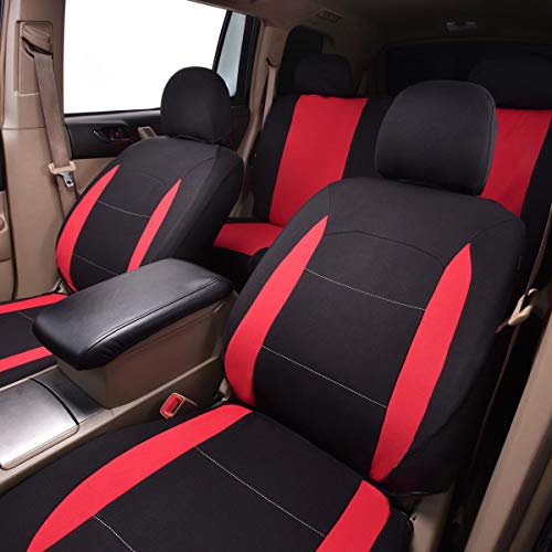 Flying Banner Car Seat Covers Full Set Front Seats and Rear Bench Polyester car seat Protectors Black Gray Purple airbag Compatible Rear Bench Split (Black Red) - color: Black Red
