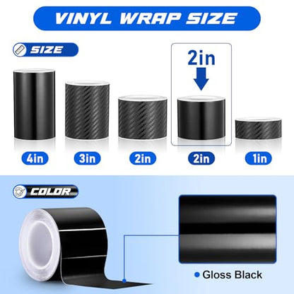 Spurtar Gloss Black Vinyl Wrap 2 Inch x 20ft Satin Black Vinyl Car Tape Adhesive Chrome Delete Automotive Tape for Vehicle Exterior Accessories DIY Car Wrapping Paper Vehicle Door Edge Sticker - size: 2 in x 20 ft