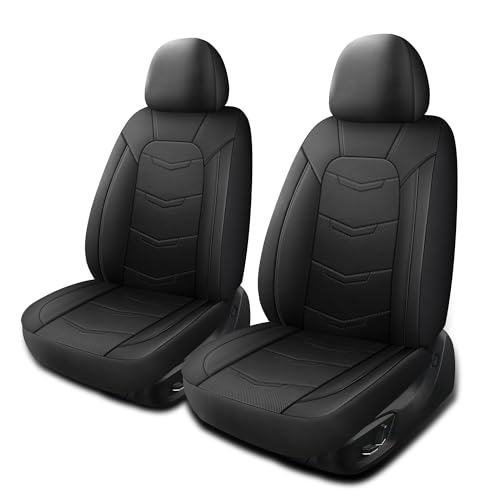 HChengkikz Car Seat Covers, Leather Car Seat Covers, Breathable and Sporty Car Seat Cover, Universal Fit Automotive Seat Covers for Car SUV Sedan and Trucks (2 Pieces, Front Seat, Black, N2) - color: Black, size: Front Seat