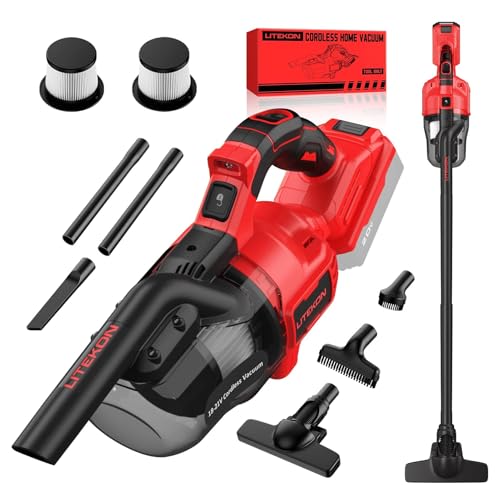 Cordless Vacuum Cleaner Compatible with Mil-Wuakee 20V Battery,20000Pa High Power Handheld Vacuum with HEPA Filter, 5 in 1 Portable Electric Vacuum With LED Light for Carpets, Floors&Cars (No Battery) - color: Red
