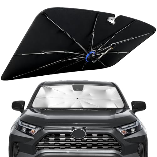 Windshield Sun Shade for Toyota RAV4 2019-2026 with 360° Rotating Shaft, Custom Fit Umbrella Sunshade for UV Blocking, Interior Heat Protection, Easy Storage - size: Fit for Toyota RAV4 2019-2026