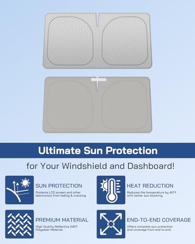 helloleiboo Graphene Car Windshield Sun Shade – 59" x 33" Foldable Car Sun Shade, Advanced Heat Absorption & UV Protection, Universal Fit for Cars, SUVs & Trucks (59 * 33 Inches) - size: 59*33 Inches