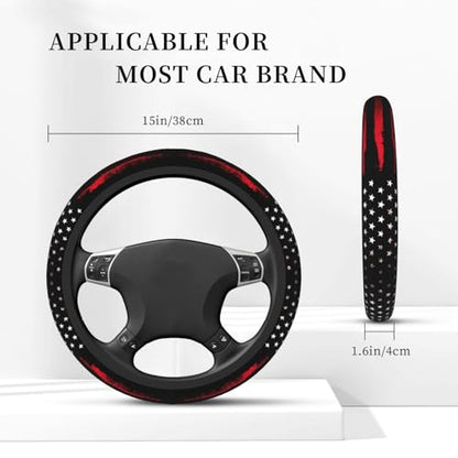 Red Black American Flag Elastic Steering Wheel Cover, Non-Slip Breathable Neoprene Steering Wheel Covers, Men Car Accessories, Universal 15 Inch Fit Auto, Suvs, Truck - color: Red Black American Flag