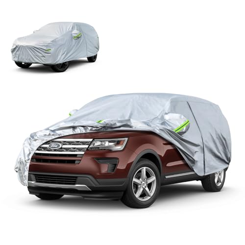 Koukou SUV Car Cover 100% Waterproof All Weather for Automobiles with Zipper Door, Universal Fit Ford Explorer, Jeep Grand Cherokee, BMW X5, Highlander, Etc.(190 to 201 inches) - size: C7-Fit suv jeep length ( 190" to 201")