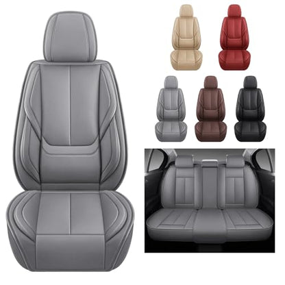 MINGBRON Leather Car Seat Covers,Car Seat Covers Full Set,Automotive Seat Covers 5 Seats,Fit for Most Cars SUV and Most Sedans Grey - color: Grey 3, size: 5 Seat Covers (Front & Rear)