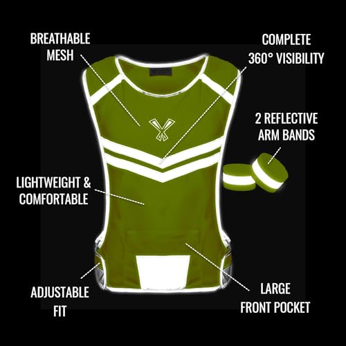Reflective Running Vest with Pocket & 2 Bands with High visibility for Night Running, Walking & Cycling - color: Yellow, size: Small