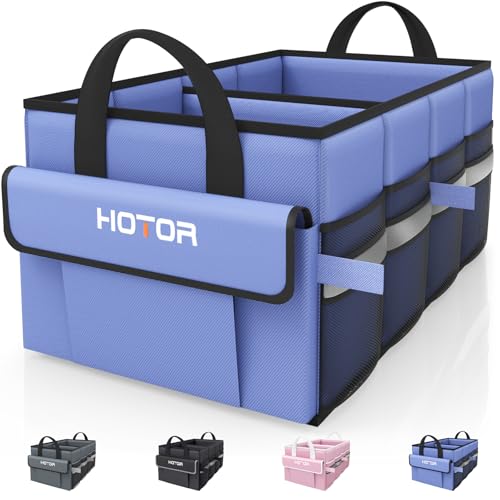 HOTOR Trunk Organizer - Car Organizer with 5 Pockets, Trunk organizer for SUV, Sedan & Van, Car Organization with Sturdy Base Panel for Car Accessories, Blue, 2 Compartments, 21.3"×12.6"×10.6" - color: Blue, size: Medium