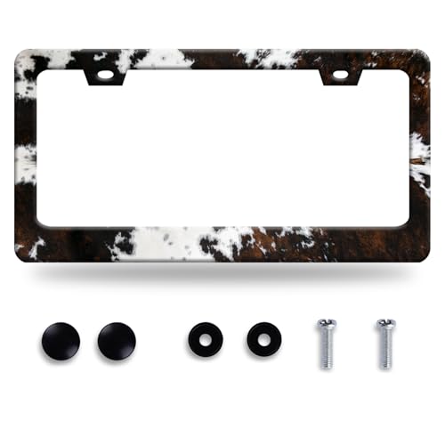 Personalise Retro Cows Pattern License Plate Frame Colorful Animal Print License Plate Frames Black Funny Auto Accessory Stainless Steel Cow License Plate Decoration for Men Women 12.3 x 6.3 Inch - color: Vintage Animal Cows Print Pattern