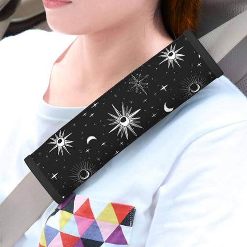 Star Moon Steering Wheel Cover Elastic Non-Slip Car Steering Wheel Covers with Seat Belt Shoulder Pad for Women Men - color: Star Moon