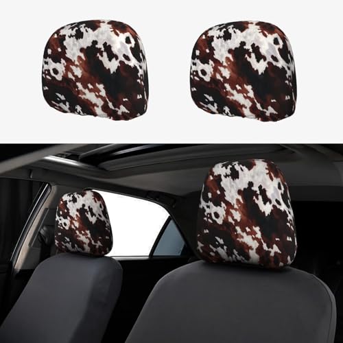 2 PCS Car Headrest Cover Brown Abstract Auto Head Rest Protector Vintage Retro Cow Wrap Protection for Front Seat Head Rest Decoration Automotive Accessories - color: Abstract