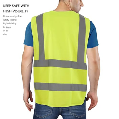 High Visibility Reflective Safety Vest for Men and Women,Construction Work Vest with Pocket,Fluorescent Yellow - size: Large
