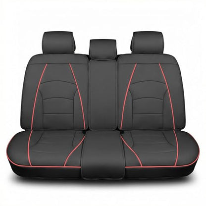 FH Group Back Seat Faux Leather Car Seat Cover - Universal Fit, Rear Seat Covers for Cars with Rear Split Bench, Car Seat Cushions for SUV, Sedan, Van, Black Red Trim - color: Black Red Trim, style: Rear Set
