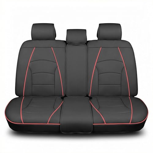 FH Group Back Seat Faux Leather Car Seat Cover - Universal Fit, Rear Seat Covers for Cars with Rear Split Bench, Car Seat Cushions for SUV, Sedan, Van, Black Red Trim - color: Black Red Trim, style: Rear Set