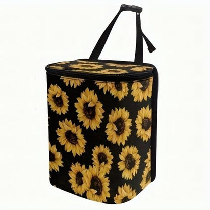 Road Trip Trash Can – Leakproof 5L Collapsible Car Garbage Bin with Lid & Pockets | SUV, Truck & Vehicle Organizer (Romantic Sunflowers)