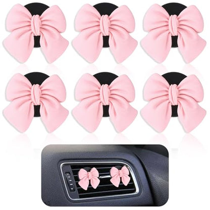 Tyqour 6pcs Pink Bow Car Vent Clips Air Freshener Vent Clip Cute Air Conditioning Outlet Clip Car Interior Decor Charm Accessories(3.2 cm, 3.4 cm)