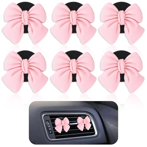 Tyqour 6pcs Pink Bow Car Vent Clips Air Freshener Vent Clip Cute Air Conditioning Outlet Clip Car Interior Decor Charm Accessories(3.2 cm, 3.4 cm)