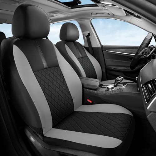 Coverado Car Seat Covers Front Set, Automotive Leather Seat Covers for Car，Universal Fit Front Seat Cover, Non-Slip Waterproof Breathable Car Seat Protector - color: BlackGray, size: Frontpair