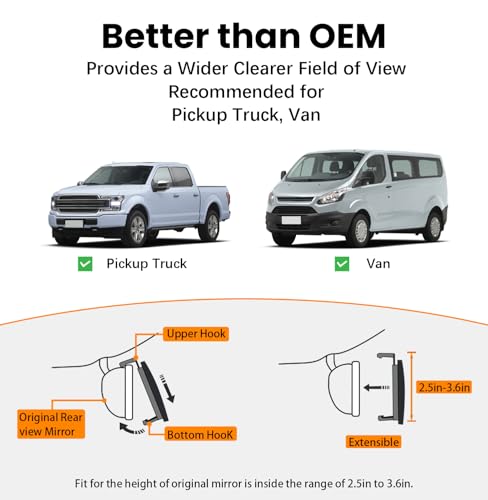 Rear View Mirror, Chrome Anti-glare Panoramic Rear Mirrors Universal 16 Inch Convex Interior Clip on Extra Big Wide Angle Rearview Mirror Extender to Reduce Blind Spot for Pickup Truck Van - size: 16 Inch