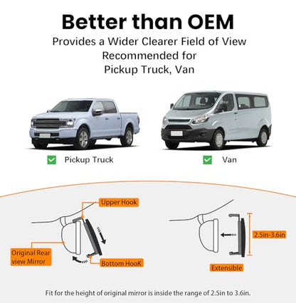 Rear View Mirror, Chrome Anti-glare Panoramic Rear Mirrors Universal 16 Inch Convex Interior Clip on Extra Big Wide Angle Rearview Mirror Extender to Reduce Blind Spot for Pickup Truck Van - size: 16 Inch