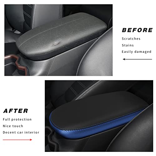 INTGET Center Console Armrest Cover for Toyota RAV4 Accessories 2025 2024 2023 2022 2021 2020 2019 Leather Middle Console Lid Cover Pad Protector Arm Rest Covering Car(Black with Blue) - color: black with blue