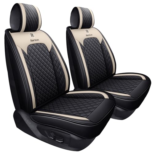 Aierxuan Front Seat Covers for Cars Leather Waterproof Universal Fit for Kia Soul Sorento Optima Sporage Mazda Toyota Chr Prius Venza Fj Cruiser Jeep Wrangler(2 PCS Front, Black-Beige) - color: 2 PCS Front/Black-Beige