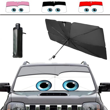 Windshield Sun Shade 2025 Car Accessories 100% Blackout Car Front Windsow Shades Umbrella Automotive Sun Visor Block Heat Insulation Protection (Gry Eyes) - color: Grey
